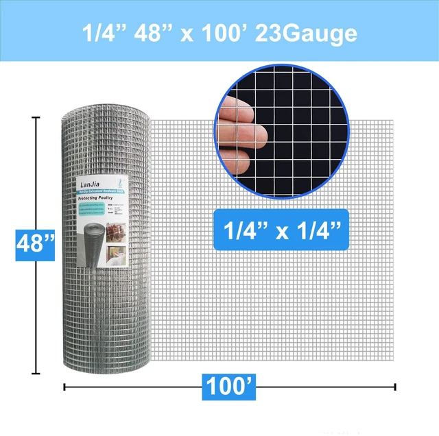 Alt view image 2 of 7 - 1/4in Galvanized Hardware Cloth 48" x100' 23 Gauge | welded mesh with uniform openings and strong welds for Chicken Coop, Garden Fence, Gopher Barrier and Animal Enclosure