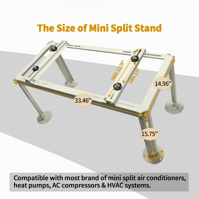 Alt view image 2 of 7 - Mini Split Ground Stand for 9000-24000 BTU Ductless Air Conditioners Heat Pumps, Heavy Duty Adjustable Mini Split Stand, Condenser Stand, Max Load: 440LBS