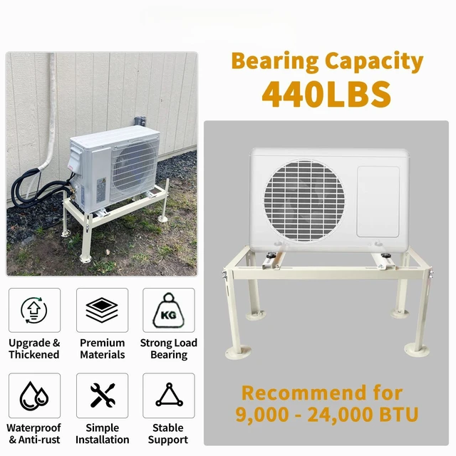 Alt view image 3 of 7 - Mini Split Ground Stand for 9000-24000 BTU Ductless Air Conditioners Heat Pumps, Heavy Duty Adjustable Mini Split Stand, Condenser Stand, Max Load: 440LBS
