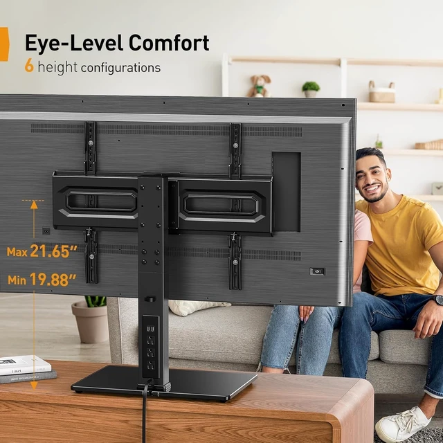 Alt view image 5 of 7 - Perlegear TV Stand Mount with Power Outlet for 32-80 inch TVs up to 99 lbs | -/+35° , 9-Level Height Adjustable, Tempered Glass Base, Max VESA 600x400mm, TV Base for Living Room & Bedroom, PGTVS31