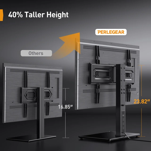 Alt view image 6 of 7 - Perlegear TV Stand Mount with Power Outlet for 32-80 inch TVs up to 99 lbs | -/+35° , 9-Level Height Adjustable, Tempered Glass Base, Max VESA 600x400mm, TV Base for Living Room & Bedroom, PGTVS31