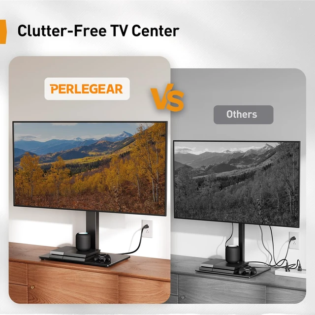 Alt view image 7 of 7 - Perlegear TV Stand Mount with Power Outlet for 32-80 inch TVs up to 99 lbs | -/+35° , 9-Level Height Adjustable, Tempered Glass Base, Max VESA 600x400mm, TV Base for Living Room & Bedroom, PGTVS31