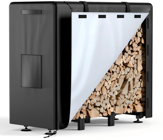 Main image of Firewood Rack Outdoor with Cover, 4FT Indoor Wood Rack for Firewood | Waterproof Fire Wood Holder Outside, Adjustable Heavy Duty Logs Stand Stacker Holder for Fireplace Patio Deck, Black