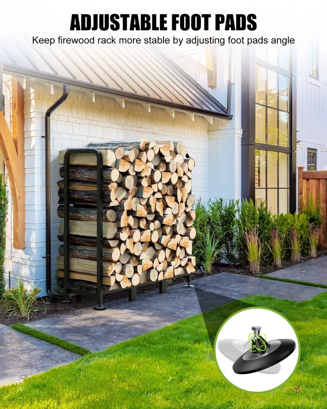 Alt view image 2 of 7 - Firewood Rack Outdoor with Cover, 4FT Indoor Wood Rack for Firewood | Waterproof Fire Wood Holder Outside, Adjustable Heavy Duty Logs Stand Stacker Holder for Fireplace Patio Deck, Black