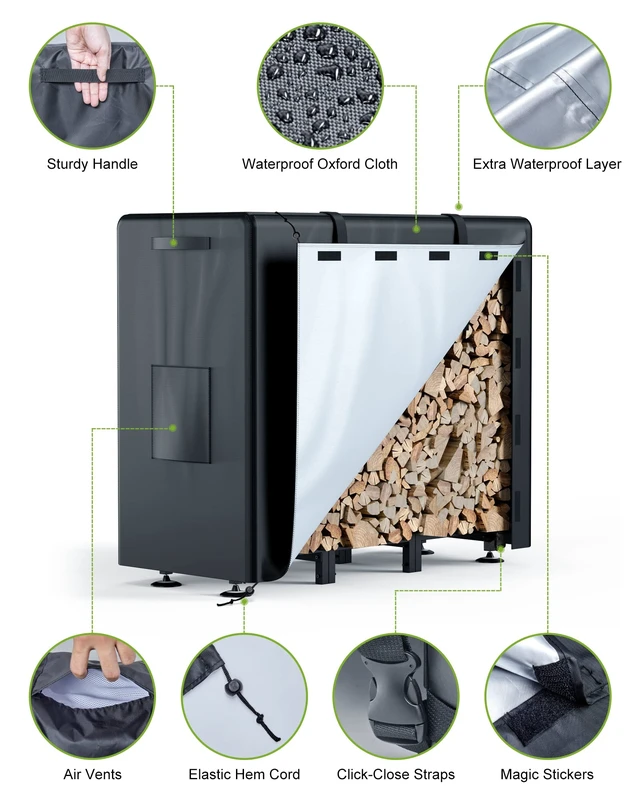 Alt view image 4 of 7 - Firewood Rack Outdoor with Cover, 4FT Indoor Wood Rack for Firewood | Waterproof Fire Wood Holder Outside, Adjustable Heavy Duty Logs Stand Stacker Holder for Fireplace Patio Deck, Black