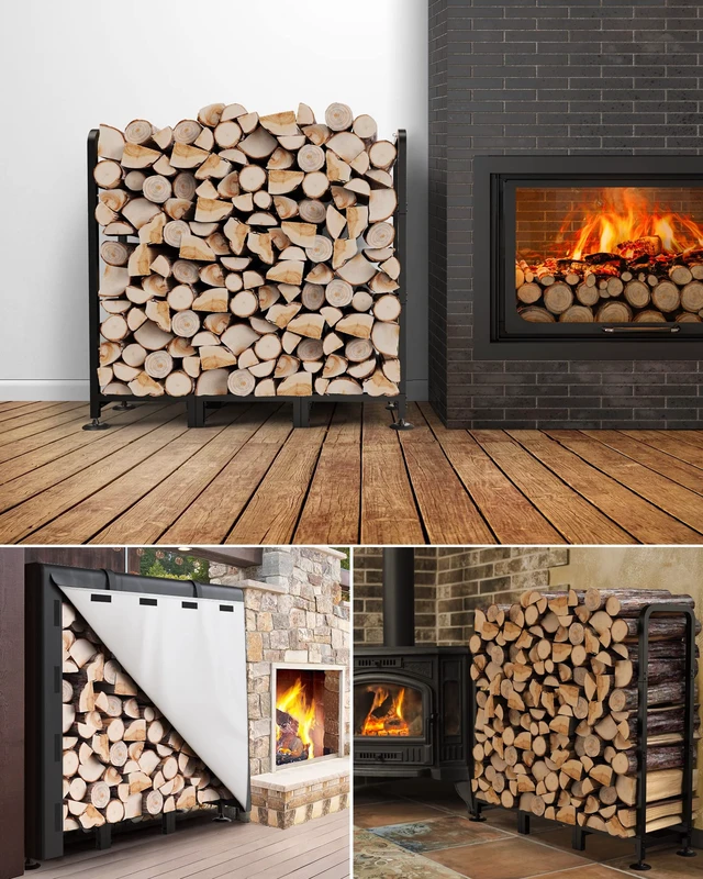 Alt view image 7 of 7 - Firewood Rack Outdoor with Cover, 4FT Indoor Wood Rack for Firewood | Waterproof Fire Wood Holder Outside, Adjustable Heavy Duty Logs Stand Stacker Holder for Fireplace Patio Deck, Black