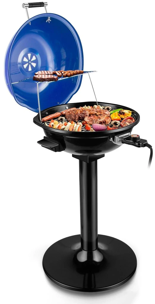 Main image of Electric Grill, Indoor/Outdoor Electric BBQ Grill, 1600W Portable Removable Stand Grill with Adjustable Heat & Drip Tray, Double Layer Design for Party, Patio & Backyard (Blue)