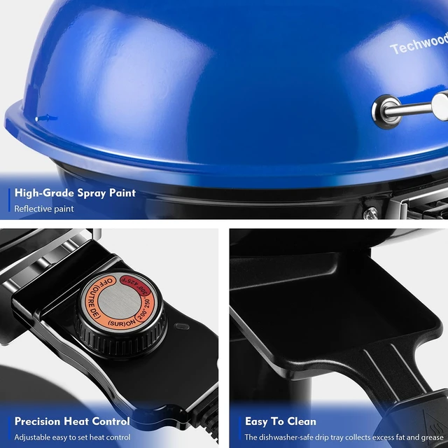 Alt view image 3 of 6 - Electric Grill, Indoor/Outdoor Electric BBQ Grill, 1600W Portable Removable Stand Grill with Adjustable Heat & Drip Tray, Double Layer Design for Party, Patio & Backyard (Blue)
