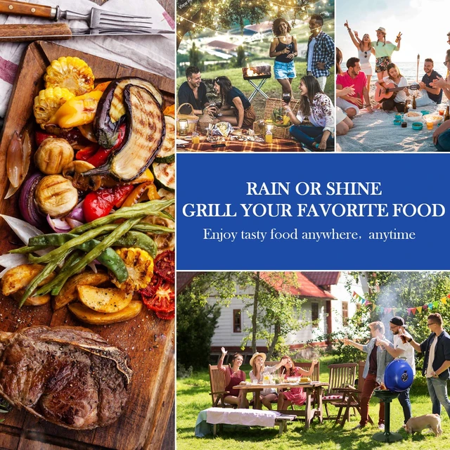 Alt view image 6 of 6 - Electric Grill, Indoor/Outdoor Electric BBQ Grill, 1600W Portable Removable Stand Grill with Adjustable Heat & Drip Tray, Double Layer Design for Party, Patio & Backyard (Blue)