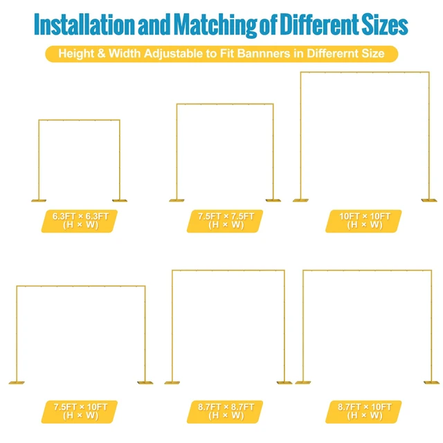 Alt view image 3 of 6 - 10x10ft Backdrop Stand Heavy Duty Gold Adjustable Pipe and Drape | Heavy Duty Backdrop Stand with Base Metal Square Arch Frame for Parties Wedding Birthday Photography Background Decorations