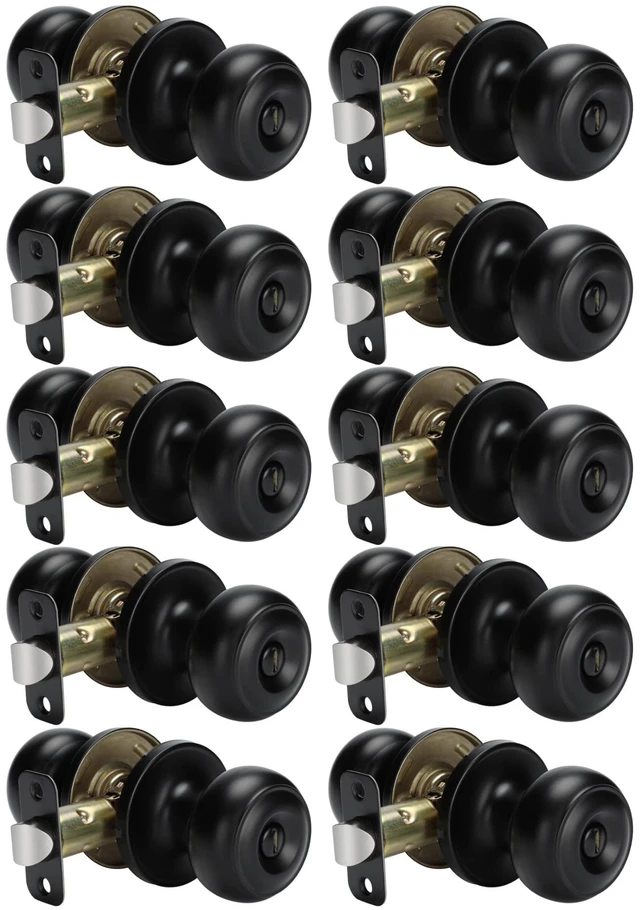 Main image of Black Door Knobs Interior, Matte Black Privacy Door Knob 10 Pack | Keyless Door Knob for Bedroom Bathroom,Fits 1-3/8"-1-3/4" Doors,Thumb Turn Locking,Adjustable Backsets,Premium Construction
