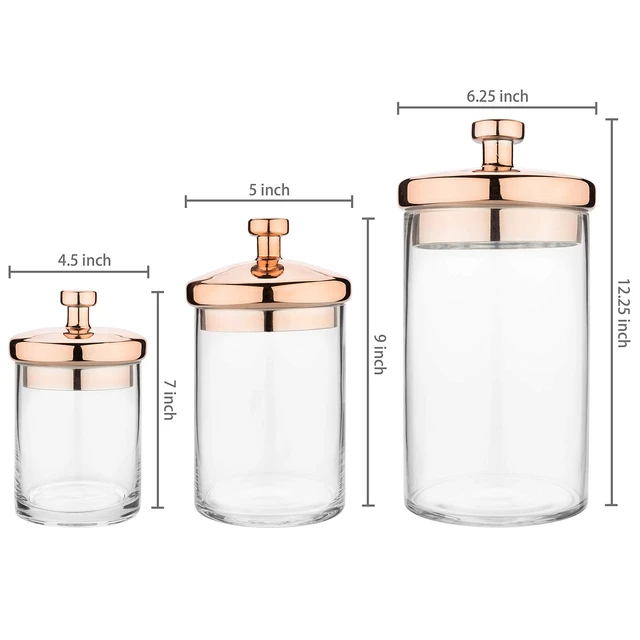Alt view image 7 of 7 - Glass Apothecary Cookie Jar Set with Copper Lid | Decorative Kitchen and Bath Storage Canisters, Wedding Centerpiece Jars, Candy Buffet with Lids