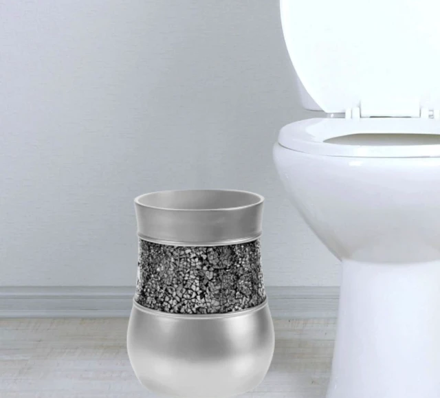 Alt view image 3 of 7 - Crackled Glass 6 Pc. Silver Resin Bathroom Accessories Set | Includes Trash can, Tissue Box Cover, Soap Dispenser, Toothbrush Holder, Tumbler Cup & Soap Dish