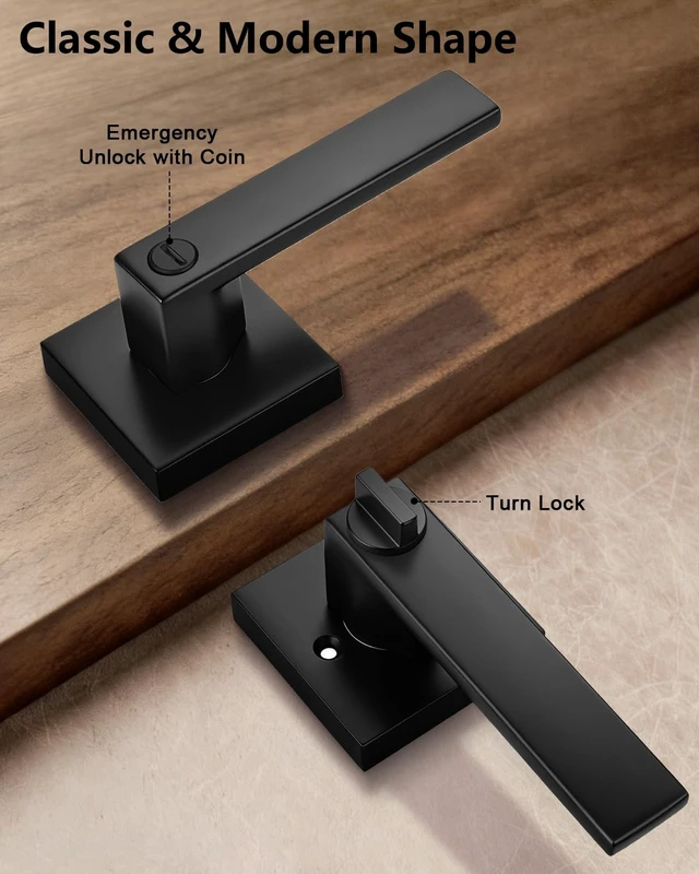 Alt view image 4 of 7 - 8 Pack| Square Privacy Door Levers Locksets in Matte Black Finish, Bed/Bath Door Levers Keyless Interior Handles,Reversible for Left Right Handed Doors