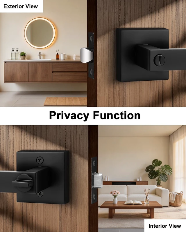 Alt view image 5 of 7 - 8 Pack| Square Privacy Door Levers Locksets in Matte Black Finish, Bed/Bath Door Levers Keyless Interior Handles,Reversible for Left Right Handed Doors