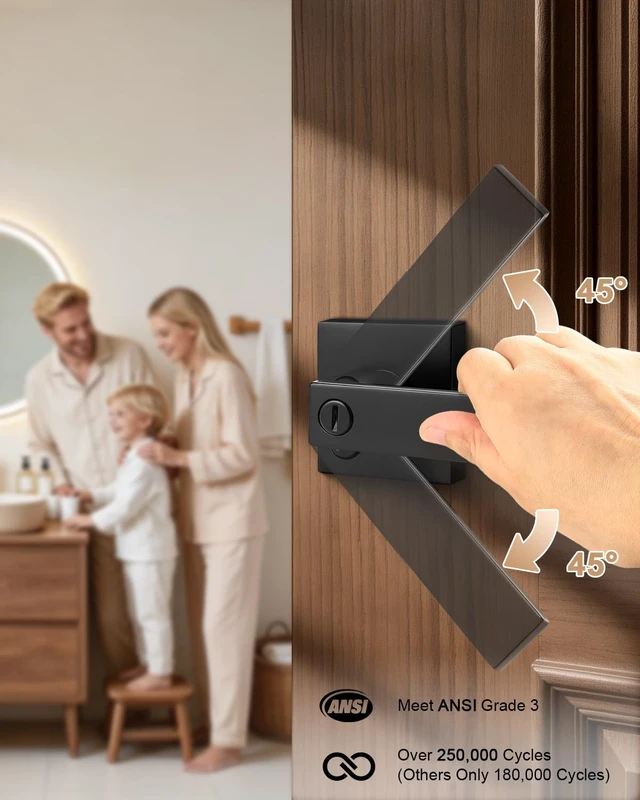 Alt view image 3 of 7 - 8 Pack| Square Privacy Door Levers Locksets in Matte Black Finish, Bed/Bath Door Levers Keyless Interior Handles,Reversible for Left Right Handed Doors
