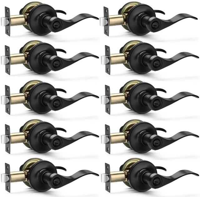 Main image of 10 Pack Matte Black Door Handles Privacy Door Levers, Heavy Duty Bed and Bath Door Locks Interior Door Knobs, Reversible Keyless Wave Lever Door Handles