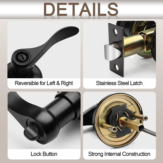 Alt view image 3 of 7 - 10 Pack Matte Black Door Handles Privacy Door Levers, Heavy Duty Bed and Bath Door Locks Interior Door Knobs, Reversible Keyless Wave Lever Door Handles