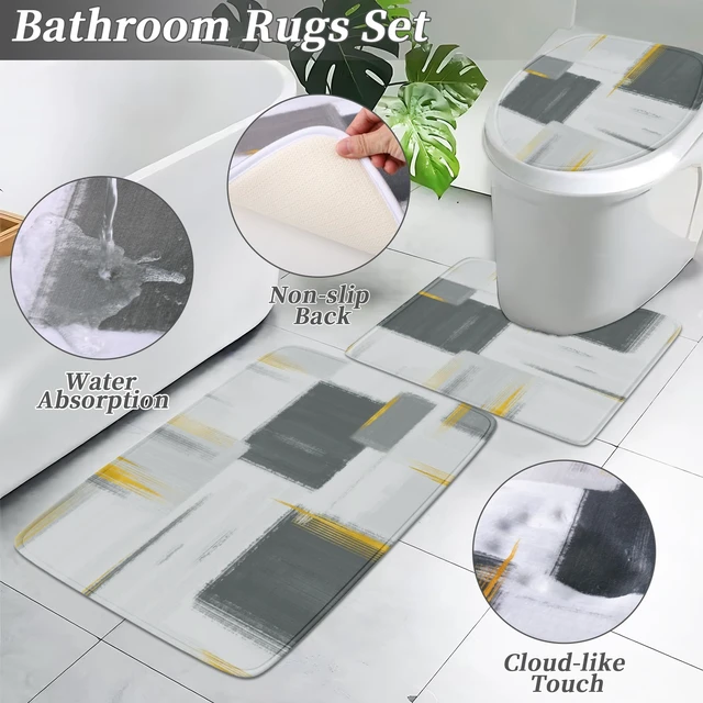 Alt view image 3 of 7 - Bathroom Set - Grey and Gold Bathroom Accessories Set, Bathroom Sets with Shower Curtain and Rugs, Grey Shower Curtain Set with Bathroom Trash Can, Soap Dispenser, Soap Dish for Home Decor