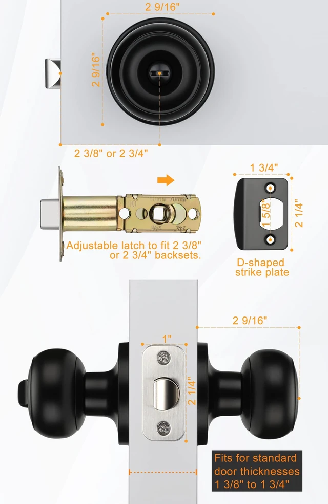 Alt view image 6 of 7 - Black Door Knobs Interior, Matte Black Privacy Door Knob 10 Pack | Keyless Door Knob for Bedroom Bathroom,Fits 1-3/8"-1-3/4" Doors,Thumb Turn Locking,Adjustable Backsets,Premium Construction