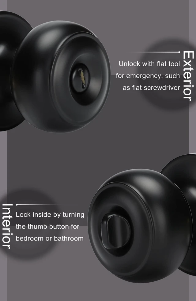 Alt view image 5 of 7 - Black Door Knobs Interior, Matte Black Privacy Door Knob 10 Pack | Keyless Door Knob for Bedroom Bathroom,Fits 1-3/8"-1-3/4" Doors,Thumb Turn Locking,Adjustable Backsets,Premium Construction