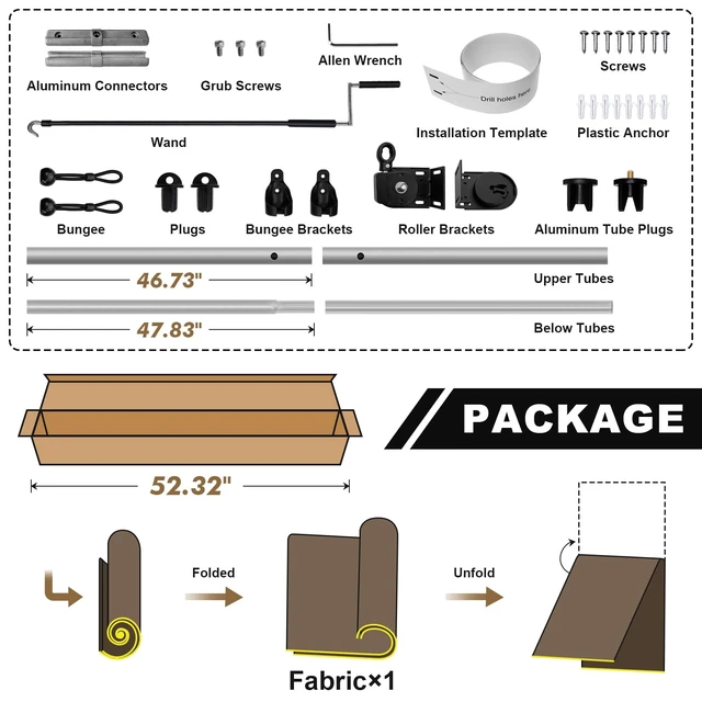Alt view image 3 of 6 - Outdoor Roller Shade 8' W x 8' H, Black Exterior Cordless Patio Shades Roll Up Blinds with Spliced Pole Design, (2 Poles, One-Piece Fabric)
