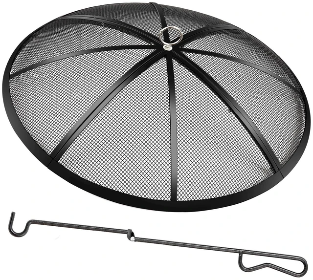 Main image of Fire Pit Spark Screen, 40 Inch Diameter Fire Pit Screen with Handle & Poker,Heavy Duty Metal Mesh Fire Pit Screen,Fire Pit Lid for Outdoor/Beach/RV Camping/Backyard