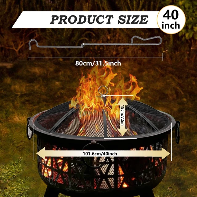 Alt view image 2 of 7 - Fire Pit Spark Screen, 40 Inch Diameter Fire Pit Screen with Handle & Poker,Heavy Duty Metal Mesh Fire Pit Screen,Fire Pit Lid for Outdoor/Beach/RV Camping/Backyard