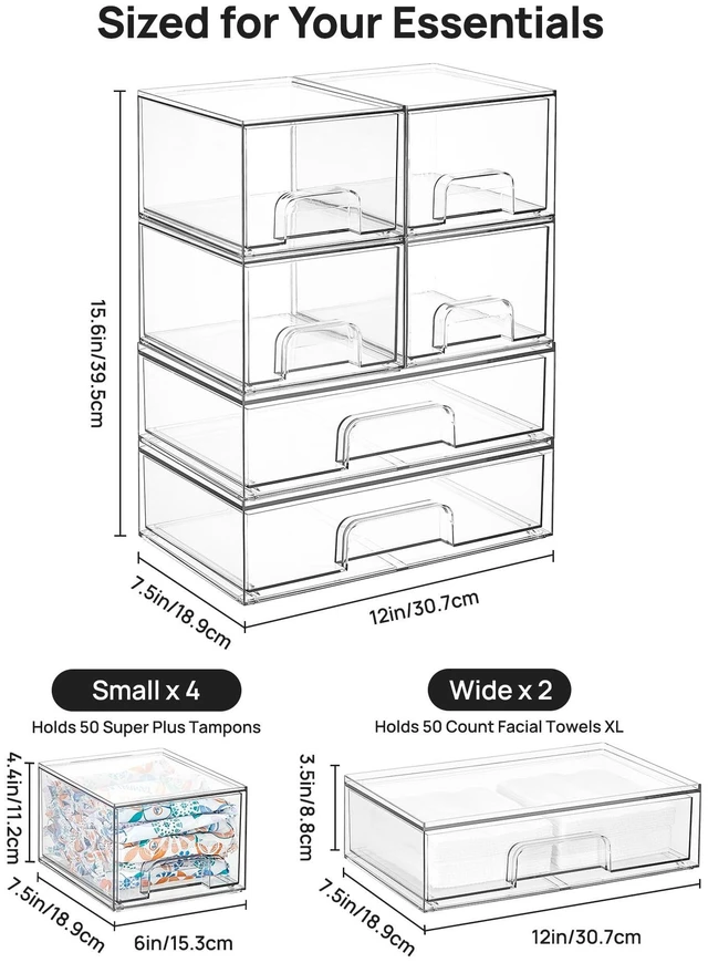 Alt view image 2 of 7 - Stackable Storage Drawers Set of 6, Plastic Organizer Bins | Multi-Purpose Boxes for Bathroom Accessories Storage, Ideal for Cabinet,Shelf, Pantry, Laundry Room Organization