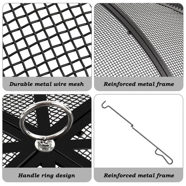 Alt view image 3 of 7 - Fire Pit Spark Screen, 40 Inch Diameter Fire Pit Screen with Handle & Poker,Heavy Duty Metal Mesh Fire Pit Screen,Fire Pit Lid for Outdoor/Beach/RV Camping/Backyard