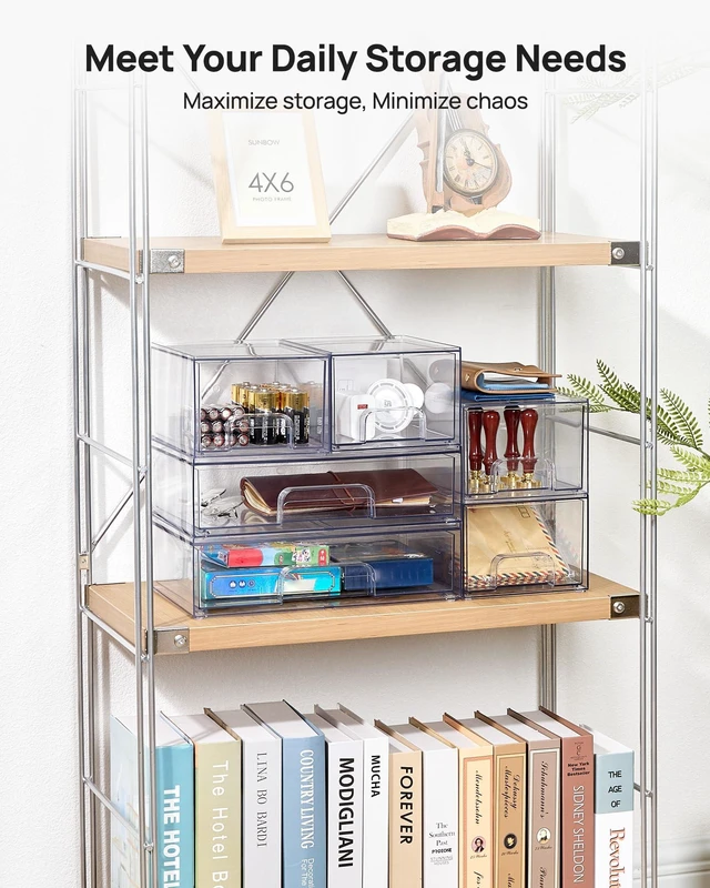 Alt view image 3 of 7 - Stackable Storage Drawers Set of 6, Plastic Organizer Bins | Multi-Purpose Boxes for Bathroom Accessories Storage, Ideal for Cabinet,Shelf, Pantry, Laundry Room Organization