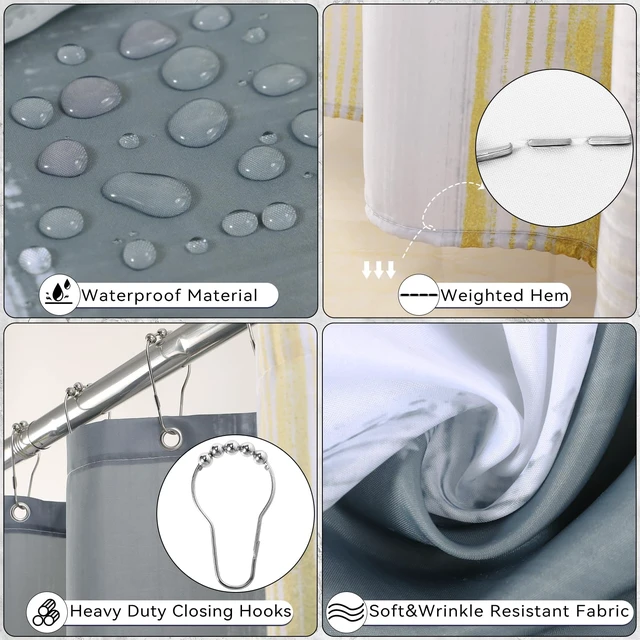Alt view image 5 of 7 - Bathroom Set - Grey and Gold Bathroom Accessories Set, Bathroom Sets with Shower Curtain and Rugs, Grey Shower Curtain Set with Bathroom Trash Can, Soap Dispenser, Soap Dish for Home Decor