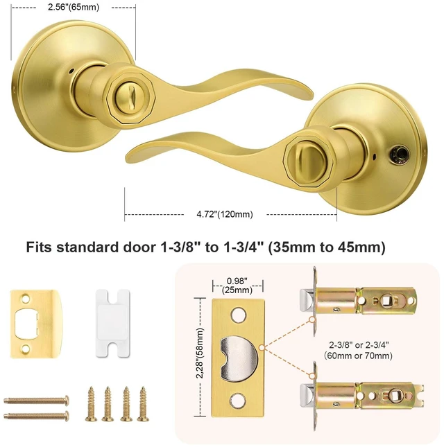 Alt view image 7 of 7 - Door Handles Interior Brushed Gold Privacy Door Handle Lever, Bedroom Bathroom Door Lever Wave Style, 6 Pack