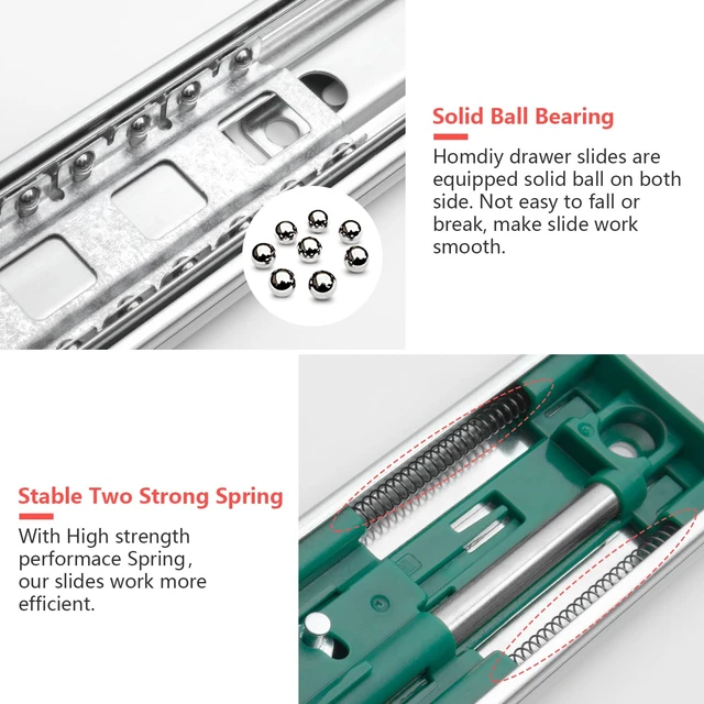 Alt view image 3 of 7 - 10 Pairs Soft Close Drawer Slides 22 Inch Heavy Duty Side Mount Rail | 100lb Load Cold Rolled Steel; 3-Section Full Extension; Quiet Smooth Ball Bearing Track; Quick Release Easy Setup Replacement