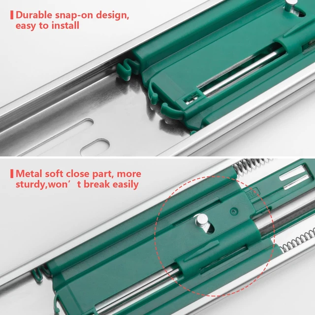 Alt view image 4 of 7 - 10 Pairs Soft Close Drawer Slides 22 Inch Heavy Duty Side Mount Rail | 100lb Load Cold Rolled Steel; 3-Section Full Extension; Quiet Smooth Ball Bearing Track; Quick Release Easy Setup Replacement