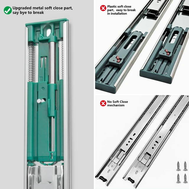 Alt view image 5 of 7 - 10 Pairs Soft Close Drawer Slides 22 Inch Heavy Duty Side Mount Rail | 100lb Load Cold Rolled Steel; 3-Section Full Extension; Quiet Smooth Ball Bearing Track; Quick Release Easy Setup Replacement