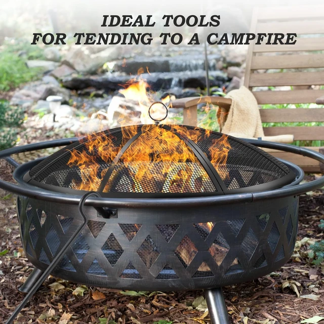 Alt view image 4 of 7 - Fire Pit Spark Screen, 40 Inch Diameter Fire Pit Screen with Handle & Poker,Heavy Duty Metal Mesh Fire Pit Screen,Fire Pit Lid for Outdoor/Beach/RV Camping/Backyard