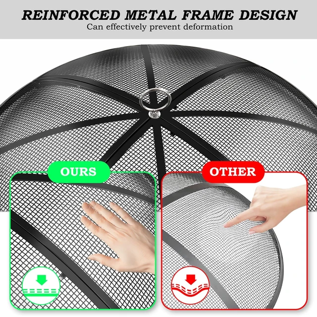 Alt view image 5 of 7 - Fire Pit Spark Screen, 40 Inch Diameter Fire Pit Screen with Handle & Poker,Heavy Duty Metal Mesh Fire Pit Screen,Fire Pit Lid for Outdoor/Beach/RV Camping/Backyard