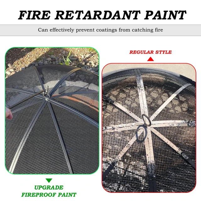Alt view image 6 of 7 - Fire Pit Spark Screen, 40 Inch Diameter Fire Pit Screen with Handle & Poker,Heavy Duty Metal Mesh Fire Pit Screen,Fire Pit Lid for Outdoor/Beach/RV Camping/Backyard