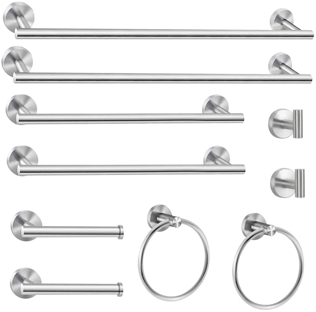 Main image of 10 Piece Brushed Nickel Bathroom Hardware Set, 24" 16" Towel Bar Set | 24 & 16 inch Towel bar, Toilet Paper Holder, Towel Ring, Towel Hook, Bathroom Accessories Set Stainless Steel Wall Mounted