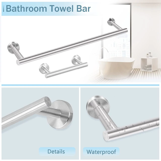 Alt view image 2 of 7 - 10 Piece Brushed Nickel Bathroom Hardware Set, 24" 16" Towel Bar Set | 24 & 16 inch Towel bar, Toilet Paper Holder, Towel Ring, Towel Hook, Bathroom Accessories Set Stainless Steel Wall Mounted