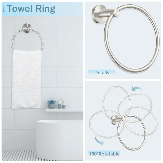 Alt view image 3 of 7 - 10 Piece Brushed Nickel Bathroom Hardware Set, 24" 16" Towel Bar Set | 24 & 16 inch Towel bar, Toilet Paper Holder, Towel Ring, Towel Hook, Bathroom Accessories Set Stainless Steel Wall Mounted