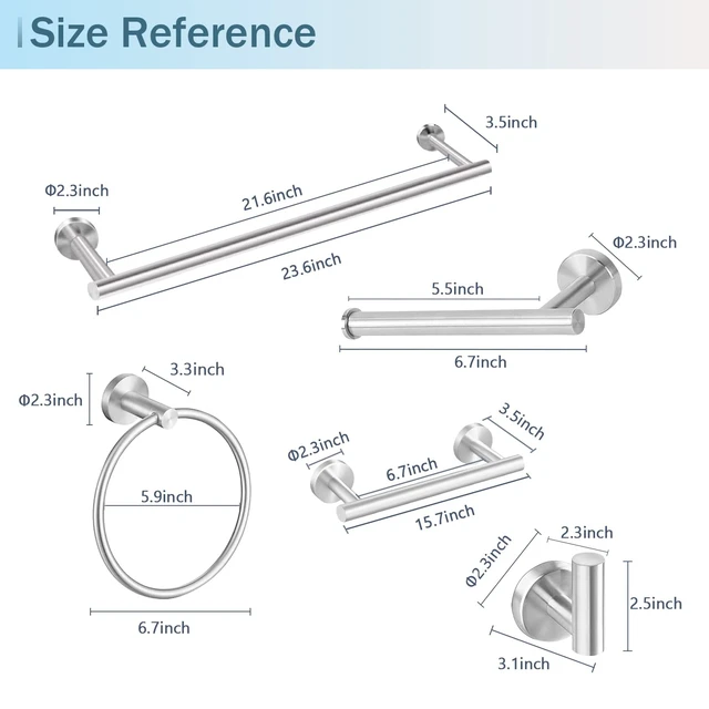 Alt view image 7 of 7 - 10 Piece Brushed Nickel Bathroom Hardware Set, 24" 16" Towel Bar Set | 24 & 16 inch Towel bar, Toilet Paper Holder, Towel Ring, Towel Hook, Bathroom Accessories Set Stainless Steel Wall Mounted