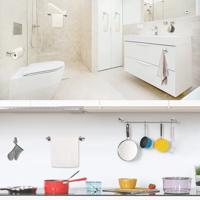 Alt view image 6 of 7 - 10 Piece Brushed Nickel Bathroom Hardware Set, 24" 16" Towel Bar Set | 24 & 16 inch Towel bar, Toilet Paper Holder, Towel Ring, Towel Hook, Bathroom Accessories Set Stainless Steel Wall Mounted