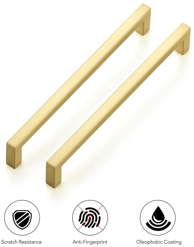 Alt view image 4 of 7 - Brushed Gold Cabinet Handles Solid Cabinet Pulls 6-1/4 Inch 30 Pack | Zinc Alloy, Slim Square Bar Grip, Smooth Drawer Pull Feel, Kitchen Cabinet Update, For Cupboards, Dressers, Drawers, Hardware