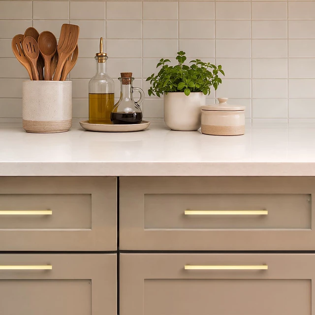 Alt view image 6 of 7 - Brushed Gold Cabinet Handles Solid Cabinet Pulls 6-1/4 Inch 30 Pack | Zinc Alloy, Slim Square Bar Grip, Smooth Drawer Pull Feel, Kitchen Cabinet Update, For Cupboards, Dressers, Drawers, Hardware