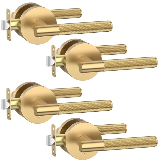 Main image of 4 Pack Champagne Bronze Privacy Interior Door Handles | Thumb-Turn Privacy Lock,Fits 1-3/8"-1-3/4" Doors,Adj. 2-3/8"-2-3/4" Latch,Heavy-duty Zinc,Easy DIY Setup