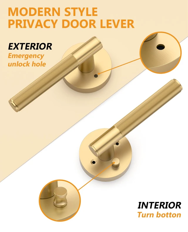 Alt view image 2 of 6 - 4 Pack Champagne Bronze Privacy Interior Door Handles | Thumb-Turn Privacy Lock,Fits 1-3/8"-1-3/4" Doors,Adj. 2-3/8"-2-3/4" Latch,Heavy-duty Zinc,Easy DIY Setup