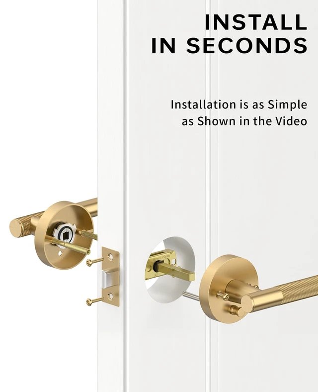 Alt view image 4 of 6 - 4 Pack Champagne Bronze Privacy Interior Door Handles | Thumb-Turn Privacy Lock,Fits 1-3/8"-1-3/4" Doors,Adj. 2-3/8"-2-3/4" Latch,Heavy-duty Zinc,Easy DIY Setup