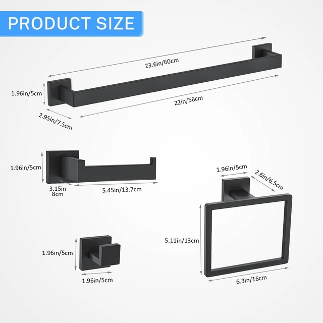 Alt view image 6 of 7 - 10-Piece Matte Black Bathroom Hardware Accessories Set Black Towel Bar Set Towel Holder Set Stainless Steel Wall-Mounted Towel Rack Set for Bathroom,23.6 Inch Towel Rails